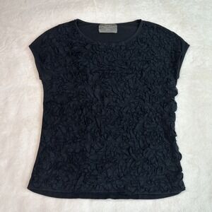 Zara T Shirt Womens Medium Black Short Sleeve Ruffle Embellished Crew Neck